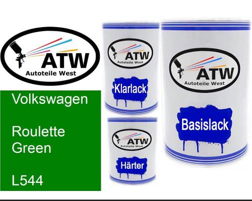 Volkswagen, Roulette Green, L544: 500ml Lackdose + 500ml Klarlack + 250ml Härter - Set, von ATW Autoteile West.